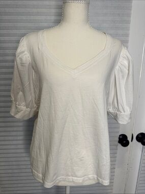 7 For All Mankind Cream V-Neck Puff Sleeve Tee 1268